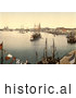 Historical Photochrom of a Harbor in Venice by JVPD