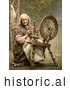 Historical Photochrom of a Woman Using a Spinning Wheel by JVPD