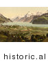 Historical Photochrom of Brunnen on Lake Lucerne, Switzerland by JVPD