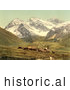 Historical Photochrom of Upper Engadine, Sertigthal, Grisons, Switzerland by JVPD