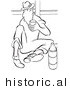 Historical Vector Illustration of a Cartoon Man Drinking Water on His Break - Black and White Outlined Version by Picsburg