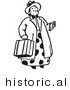 Historical Vector Illustration of a Retro Woman Carrying a Suitcase - Outlined Version by Picsburg