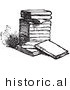 Historical Vector Illustration of a Stack of Old Books - Black and White Version by Picsburg